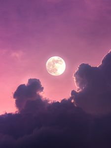 Preview wallpaper moon, clouds, dusk, sunset