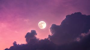 Preview wallpaper moon, clouds, dusk, sunset