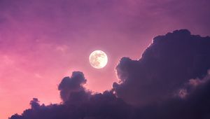 Preview wallpaper moon, clouds, dusk, sunset