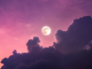 Preview wallpaper moon, clouds, dusk, sunset
