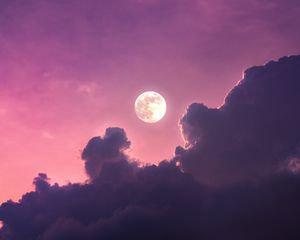 Preview wallpaper moon, clouds, dusk, sunset
