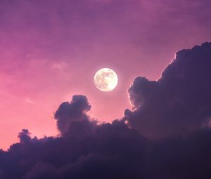 Preview wallpaper moon, clouds, dusk, sunset