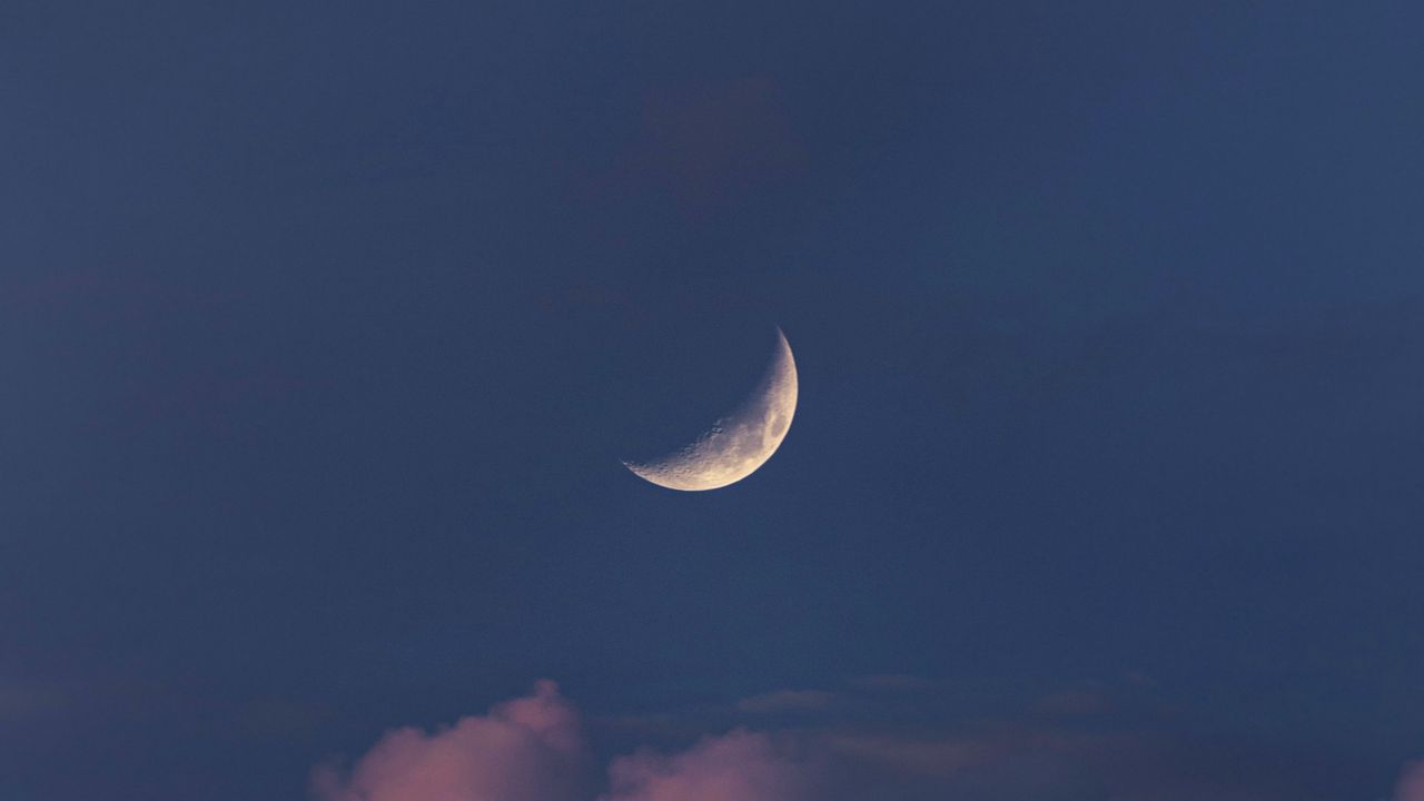 Wallpaper moon, clouds, evening, dusk