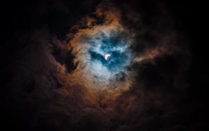 Preview wallpaper moon, clouds, light, sky, night, dark