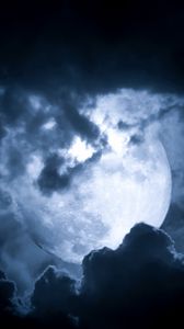 Preview wallpaper moon, clouds, moonlight, glow, night
