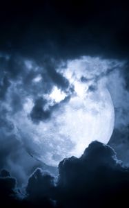 Preview wallpaper moon, clouds, moonlight, glow, night