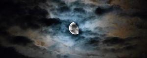 Preview wallpaper moon, clouds, night, sky, dark, overcast