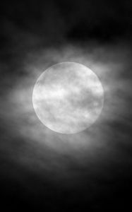 Preview wallpaper moon, clouds, night, sky, fog, bw