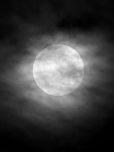 Preview wallpaper moon, clouds, night, sky, fog, bw