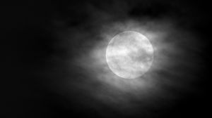 Preview wallpaper moon, clouds, night, sky, fog, bw