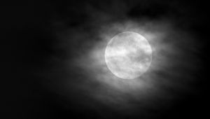 Preview wallpaper moon, clouds, night, sky, fog, bw