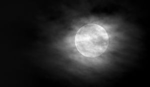 Preview wallpaper moon, clouds, night, sky, fog, bw
