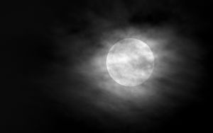Preview wallpaper moon, clouds, night, sky, fog, bw