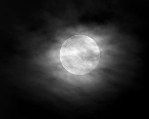 Preview wallpaper moon, clouds, night, sky, fog, bw