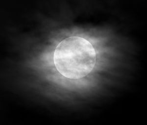 Preview wallpaper moon, clouds, night, sky, fog, bw