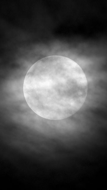 360x640 Wallpaper moon, clouds, night, sky, fog, bw