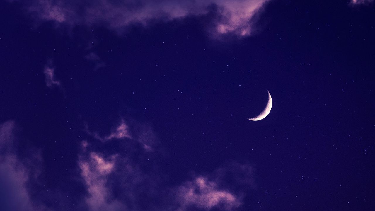 Wallpaper moon, clouds, night, stars, purple