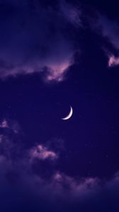 Preview wallpaper moon, clouds, night, stars, purple