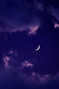 Preview wallpaper moon, clouds, night, stars, purple