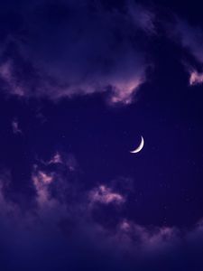 Preview wallpaper moon, clouds, night, stars, purple