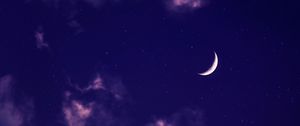 Preview wallpaper moon, clouds, night, stars, purple