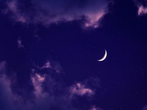 Preview wallpaper moon, clouds, night, stars, purple