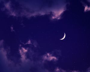 Preview wallpaper moon, clouds, night, stars, purple