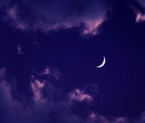 Preview wallpaper moon, clouds, night, stars, purple