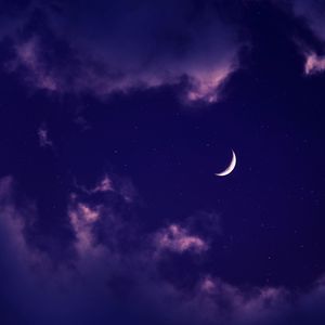 Preview wallpaper moon, clouds, night, stars, purple