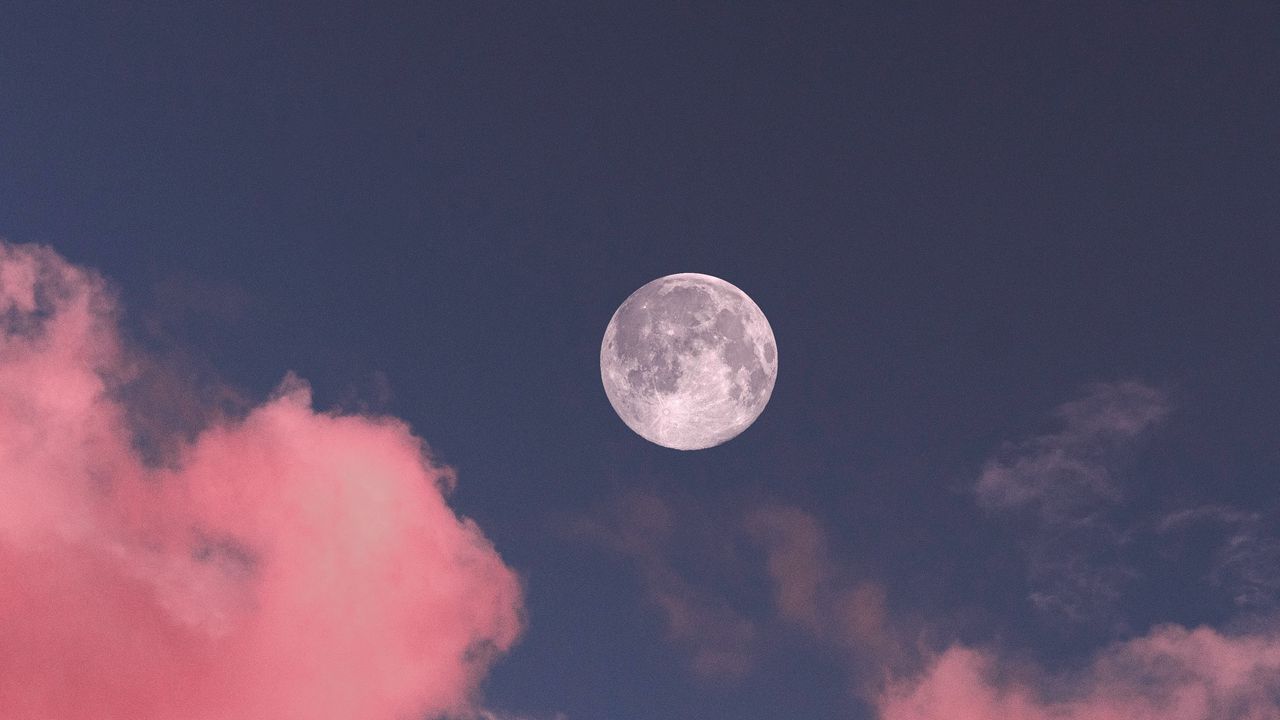 Wallpaper moon, clouds, pink, sky, full moon