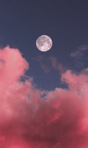 Preview wallpaper moon, clouds, pink, sky, full moon