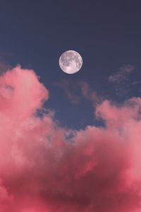 Preview wallpaper moon, clouds, pink, sky, full moon