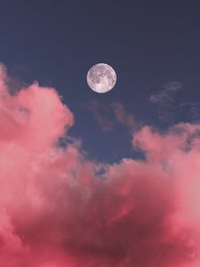 Preview wallpaper moon, clouds, pink, sky, full moon