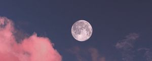 Preview wallpaper moon, clouds, pink, sky, full moon