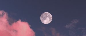 Preview wallpaper moon, clouds, pink, sky, full moon