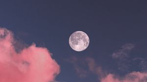 Preview wallpaper moon, clouds, pink, sky, full moon