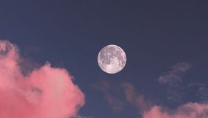 Preview wallpaper moon, clouds, pink, sky, full moon