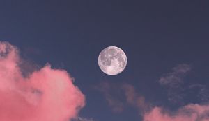 Preview wallpaper moon, clouds, pink, sky, full moon