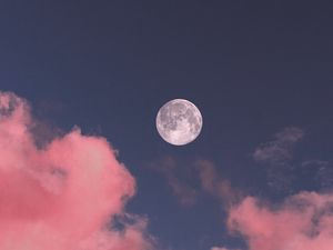 Preview wallpaper moon, clouds, pink, sky, full moon