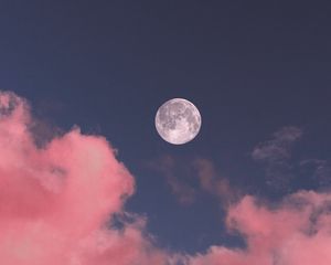 Preview wallpaper moon, clouds, pink, sky, full moon