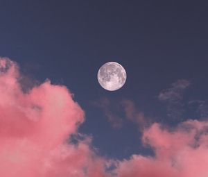 Preview wallpaper moon, clouds, pink, sky, full moon