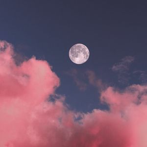 Preview wallpaper moon, clouds, pink, sky, full moon