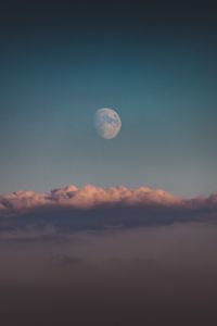 Preview wallpaper moon, clouds, sky, evening, dusk