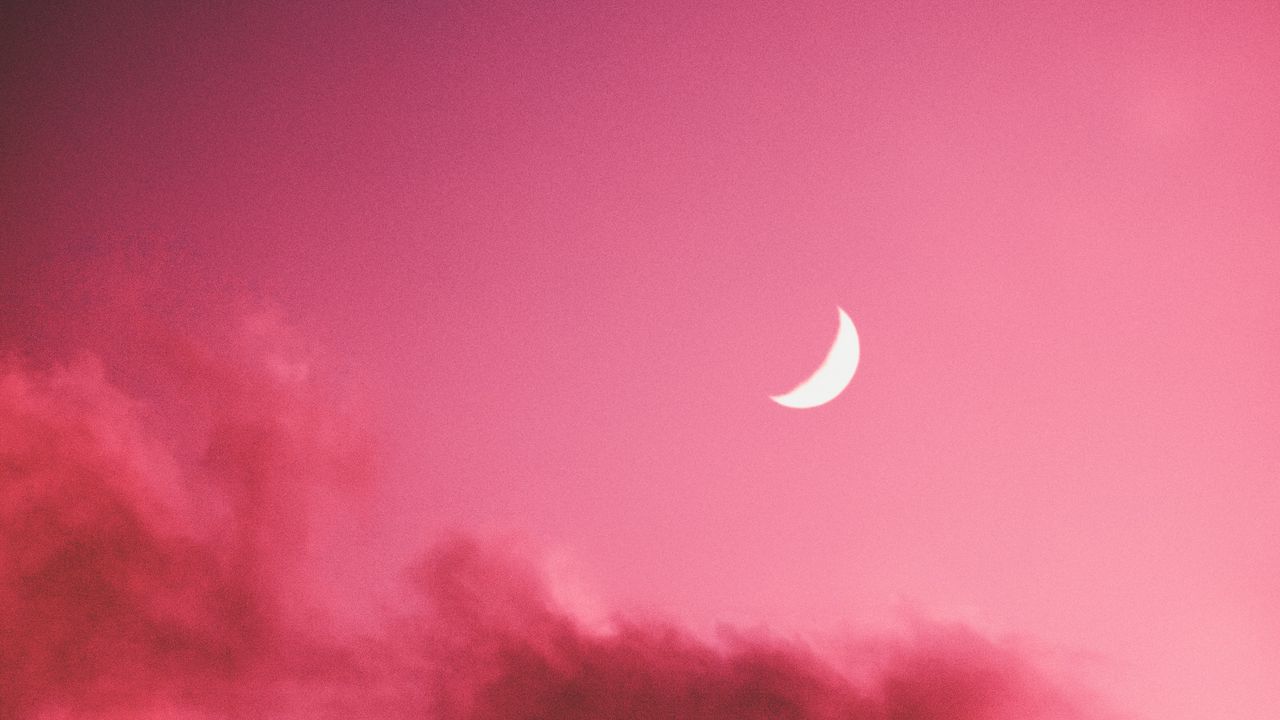 Wallpaper moon, clouds, sky, pink
