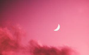 Preview wallpaper moon, clouds, sky, pink