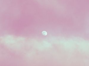 Preview wallpaper moon, clouds, sky, pink, pastel