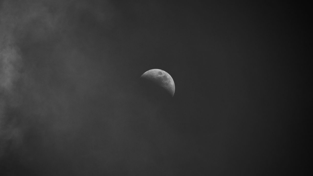 Wallpaper moon, clouds, sky, night, dark, grey