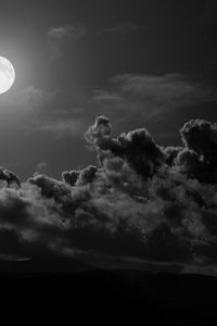 Preview wallpaper moon, clouds, sky, black-and-white
