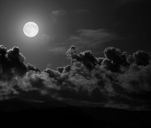 Preview wallpaper moon, clouds, sky, black-and-white