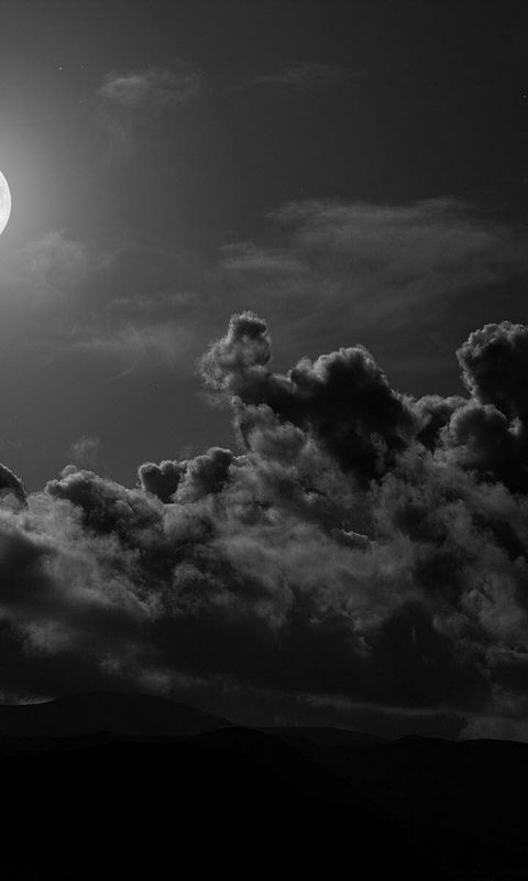 Download wallpaper 480x800 moon, clouds, sky, black-and-white nokia x, x2,  xl, 520, 620, 820, samsung galaxy star, ace, asus zenfone 4 hd background